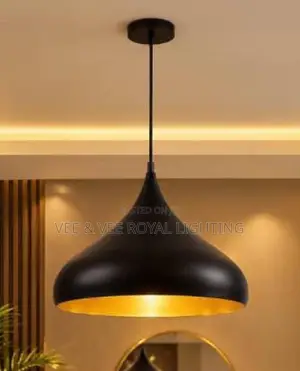 Modern Black and Gold Dome Pendant Light - For Dining, Kitchen Island