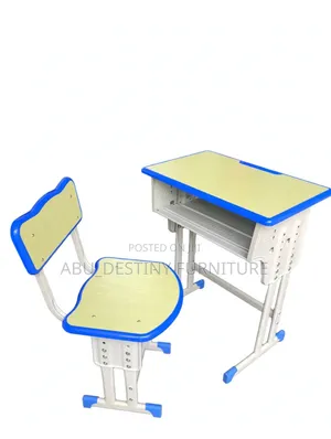 Adjustable School Desk and Chair Set (Blue Edge)