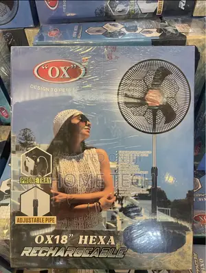 OX 18" Hexa Rechargeable Standing Fan With Phone Tray & Solar Charge