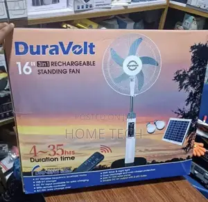 Duravolt 16" Rechargeable Fan With Free Solar Panel, 2 Bulbs & Remote