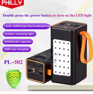 Philly 50,000mAh Power Bank – 7 Ports, 4 USB, Type-C, 15W Fast Charg