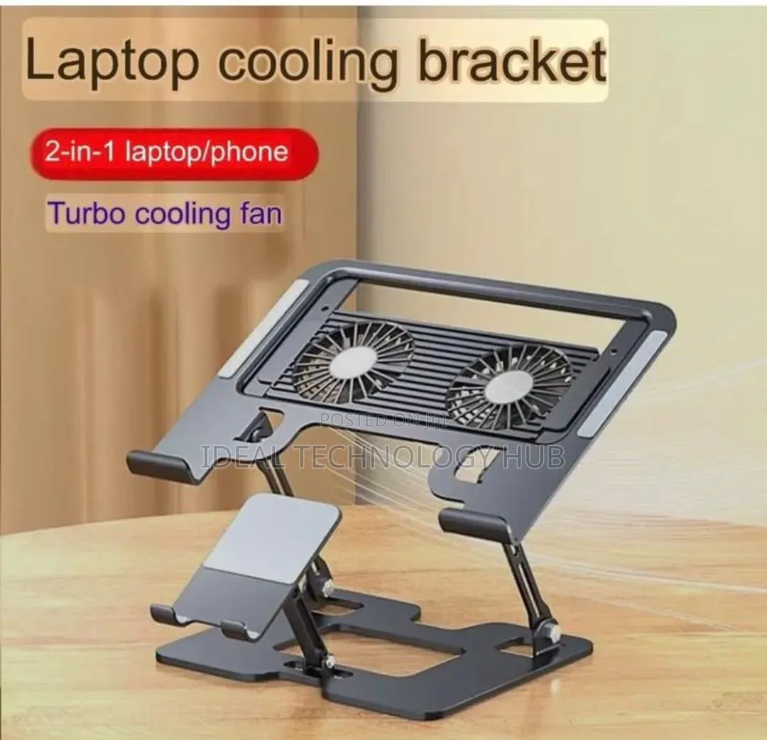 Fordable Laptop Stand With Dual Cooling Fan and a Phone Stand