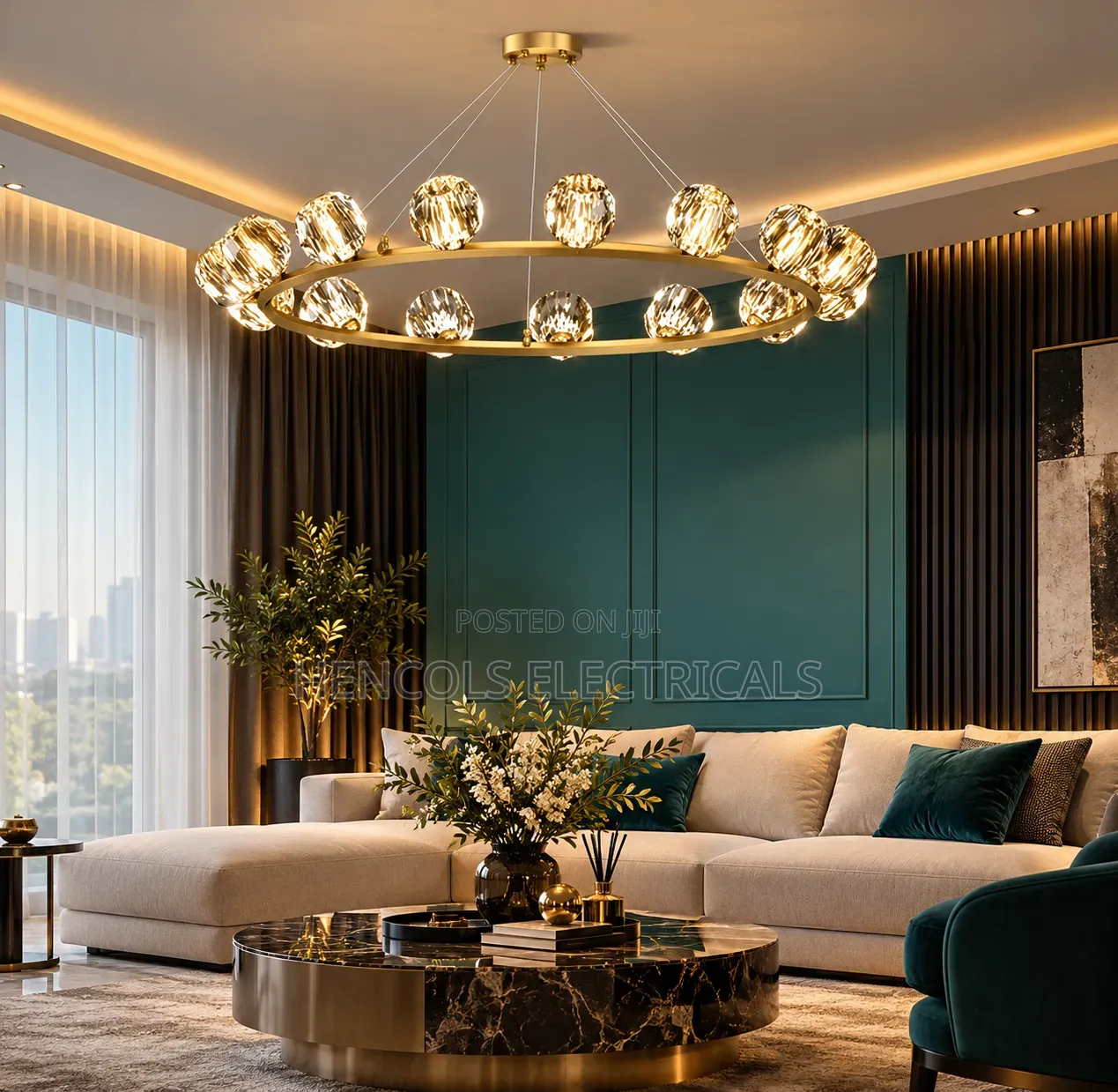 Luxury Gold Crystal Ring Pendant Chandelier