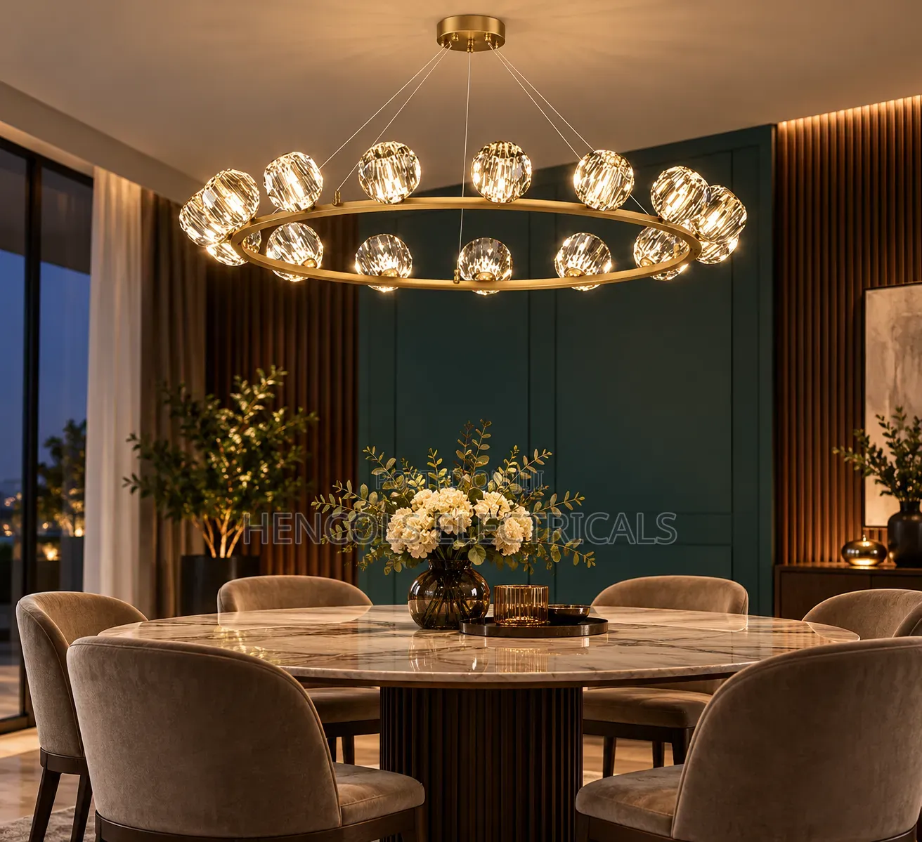 Luxury Gold Crystal Ring Pendant Chandelier