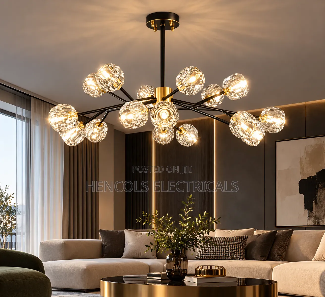 Modern Crystal Globe Chandelier – Black and Gold Luxury Ceiling Light