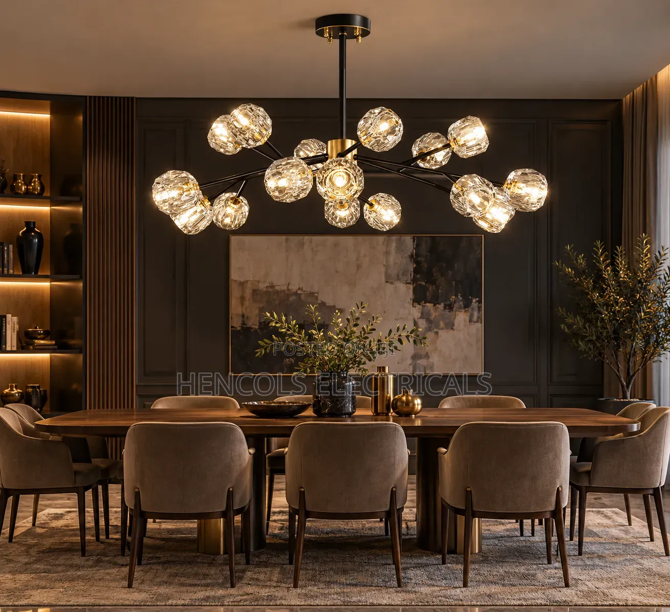 Modern Crystal Globe Chandelier – Black and Gold Luxury Ceiling Light