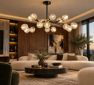 Modern Crystal Globe Chandelier – Black and Gold Luxury Ceiling Light