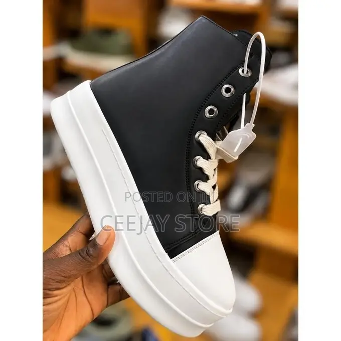 Rick Owen Platform High-Top Sneaker – Black/White