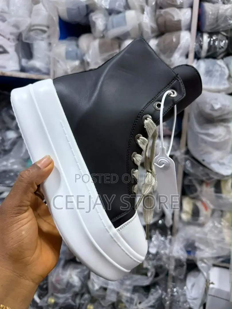 Rick Owen Platform High-Top Sneaker – Black/White