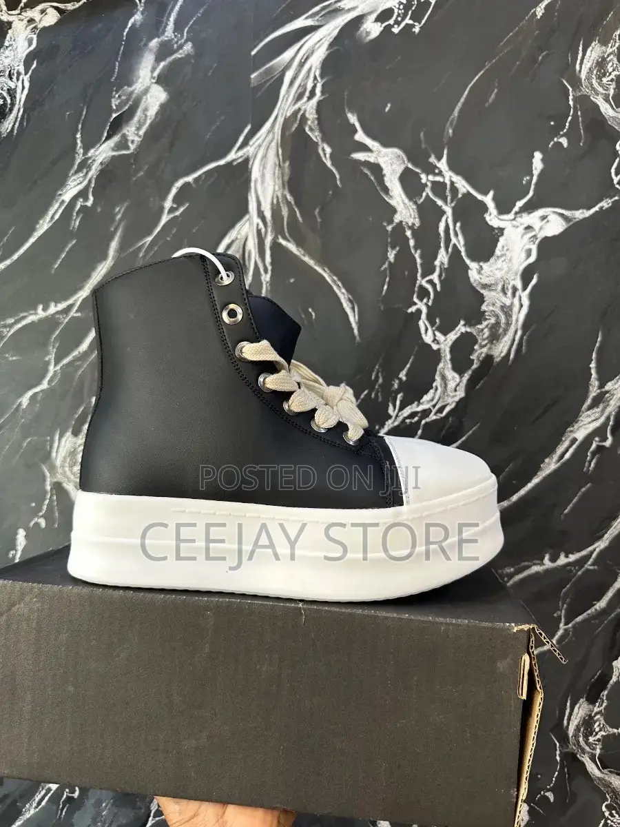 Rick Owen Platform High-Top Sneaker – Black/White