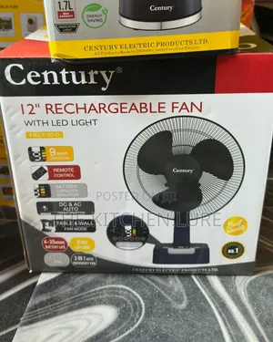 Century 12-Inch Rechargeable Table & Wall Fan With LED Light