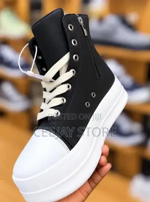 Rick Owen Platform High-Top Sneaker – Black/White