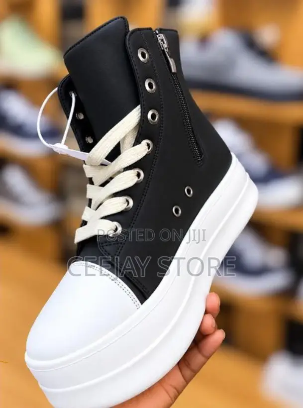 Rick Owen Platform High-Top Sneaker – Black/White