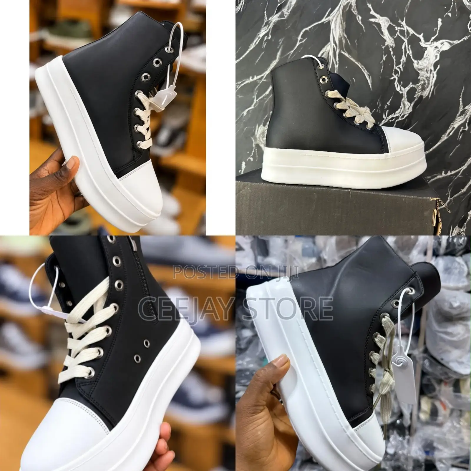 Rick Owen Platform High-Top Sneaker – Black/White