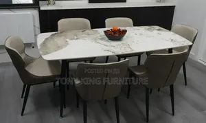 Modern Imported Luxury 6-Seater Marble-Top Dining Table Set