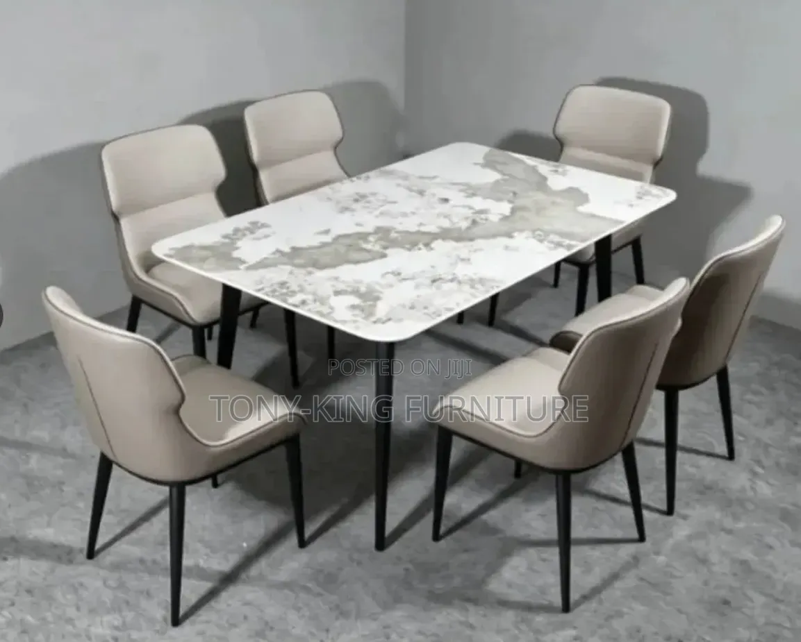 Modern Imported Luxury 6-Seater Marble-Top Dining Table Set