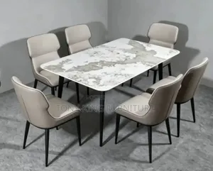 Modern Imported Luxury 6-Seater Marble-Top Dining Table Set