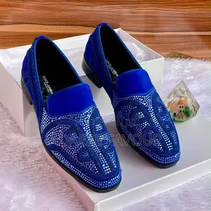 Men's Royal Blue Rhinestone Embellished Pointed-Toe Slip-on Loafers
