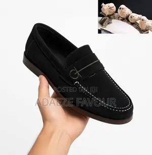 Men's Black Suede-Look Slip-on Loafers With Decorative Buckle