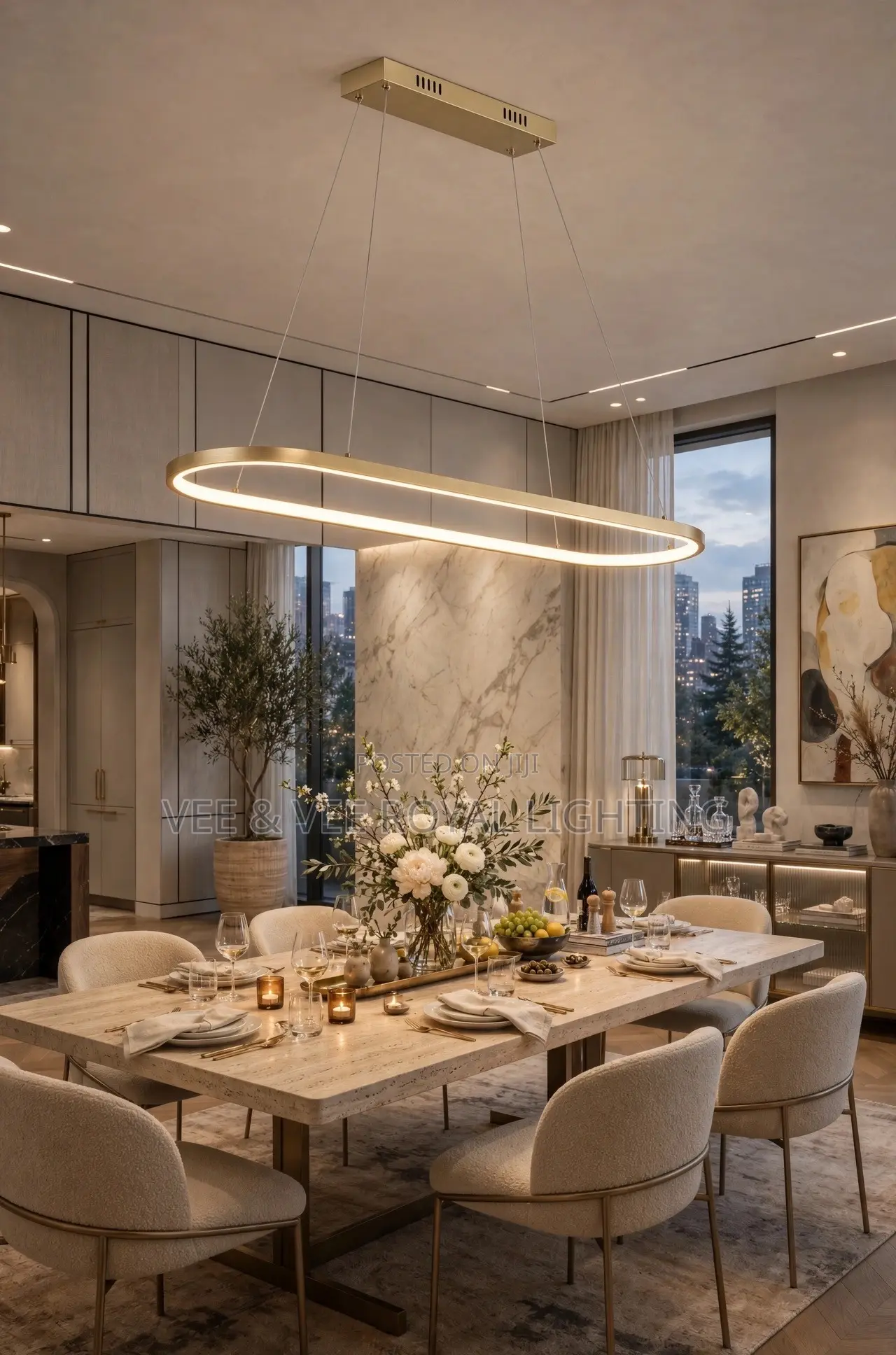 Modern Long Oval Gold Pendant Light -for Kitchen Island, Dining, Hotel