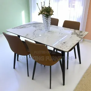Imported 4-Seater Rectangular Dining Set Marble Top With Metal Legs