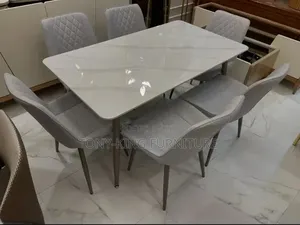 Imported 6-Seater Dining Set Featuring a White/Light-Grey Marble Top