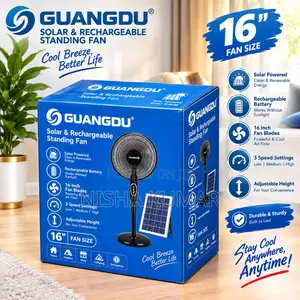 GUANGDU 16-Inch Solar & Rechargeable Standing Fan With Solar Panel
