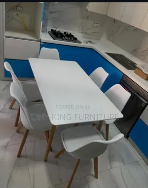 Modern Rectangular Wooden White Dining Table Set With Wooden Legs