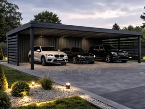 Modern, Black Aluminum Multi-Car Carport (Such as a 9x6 Meters