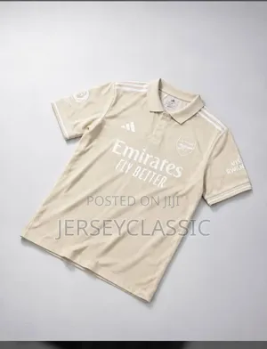 Cream Arsenal Football Polo Jersey – Classic White Striped Design