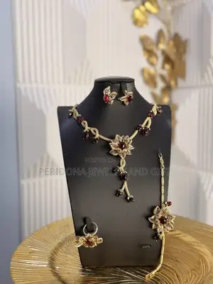Burgundy Red & Gold Floral Statement Jewelry Set
