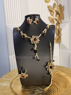 Burgundy Red & Gold Floral Statement Jewelry Set