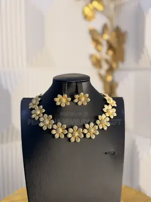 Gold Floral Statement Necklace & Earrings Set