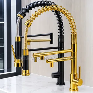 Luxury Gold and Black Commercial Pull-Down Kitchen Faucet