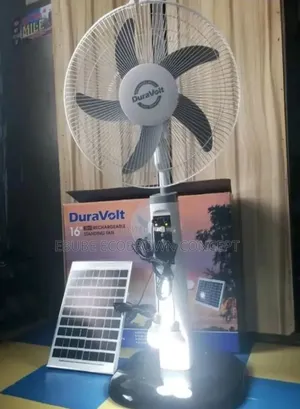 Dura Volt 16 Inches Rechargeable Solar Fan With Bulbs and Solar Fan