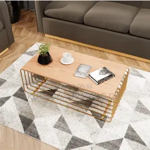 Modern Center Table ( Travertine & Gold)