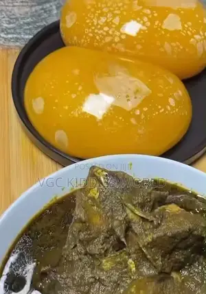 Starch and Black Soup With Fish and Cow Tail. Very Deliciously Health