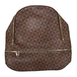 Fancy Dark Brown Check Pattern Backpack Bag