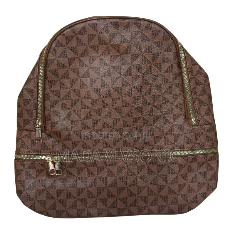 Fancy Dark Brown Check Pattern Backpack Bag