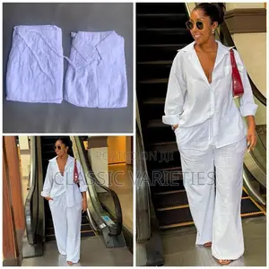 Luxury Pure Cotton 2pcs White Pants Set