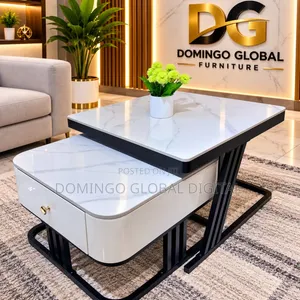 2-in-1 Nesting Marble-Top Center Table Set With a White Fauxmarble Top