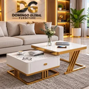 2-in-1 Nesting Coffee and Center Table With White Marble-Finish