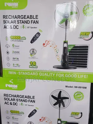 Iwin 16-Inch Solar Rechargeable Fan 16000mah Lithium Mp3 Fm Radio