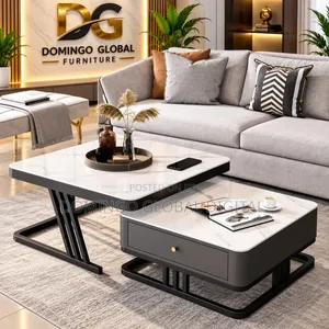 2-in-1 Luxury Nesting Center Table Set With a Black Faux-Marble