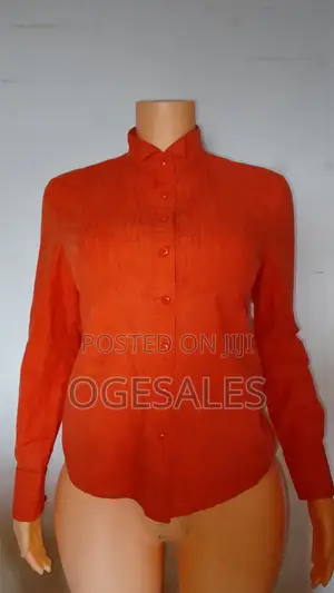 Women's Vintage Burnt Orange Long Sleeve Button-Up Shirt