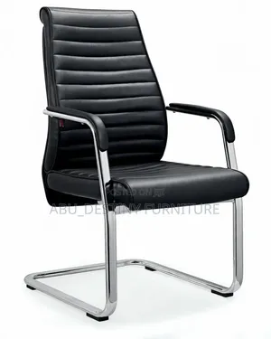 Executive Visitors Chair - Black Leather With Chrome Cantilever Base