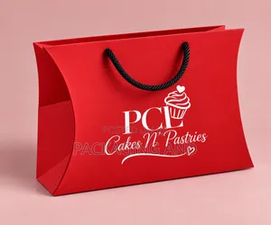 Printed A5 Pillow Paper Bags With Rope Handle for Makeup & Bakery
