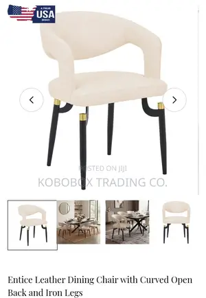 Entice Leather Dining Chairs With Curved Back and Iron Legs