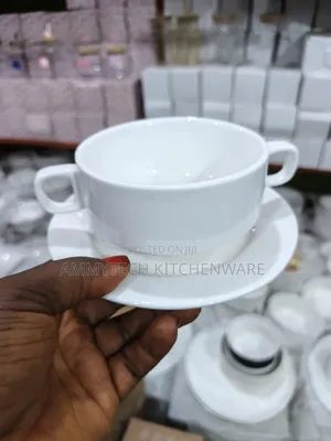 Plain White Soup Mug With Saucer
