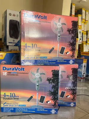 18" Duravolt Solar and Rechargeable Standing Fan .